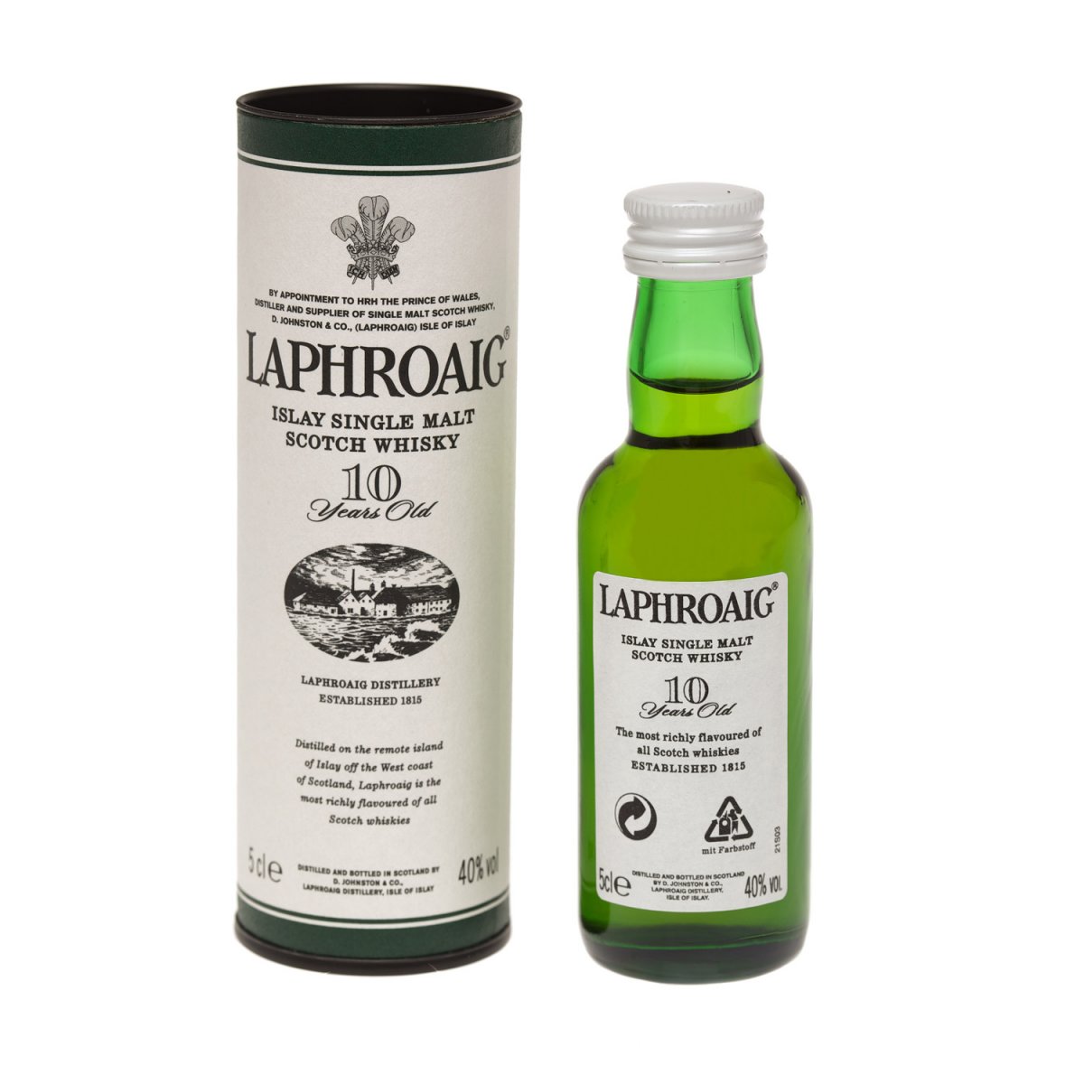 Laphroaig 10 year old Single Malt Scotch Miniature 5cl Bottle - Click Image to Close